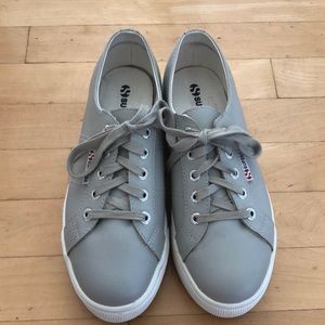 Superga leather platform gray sneakers